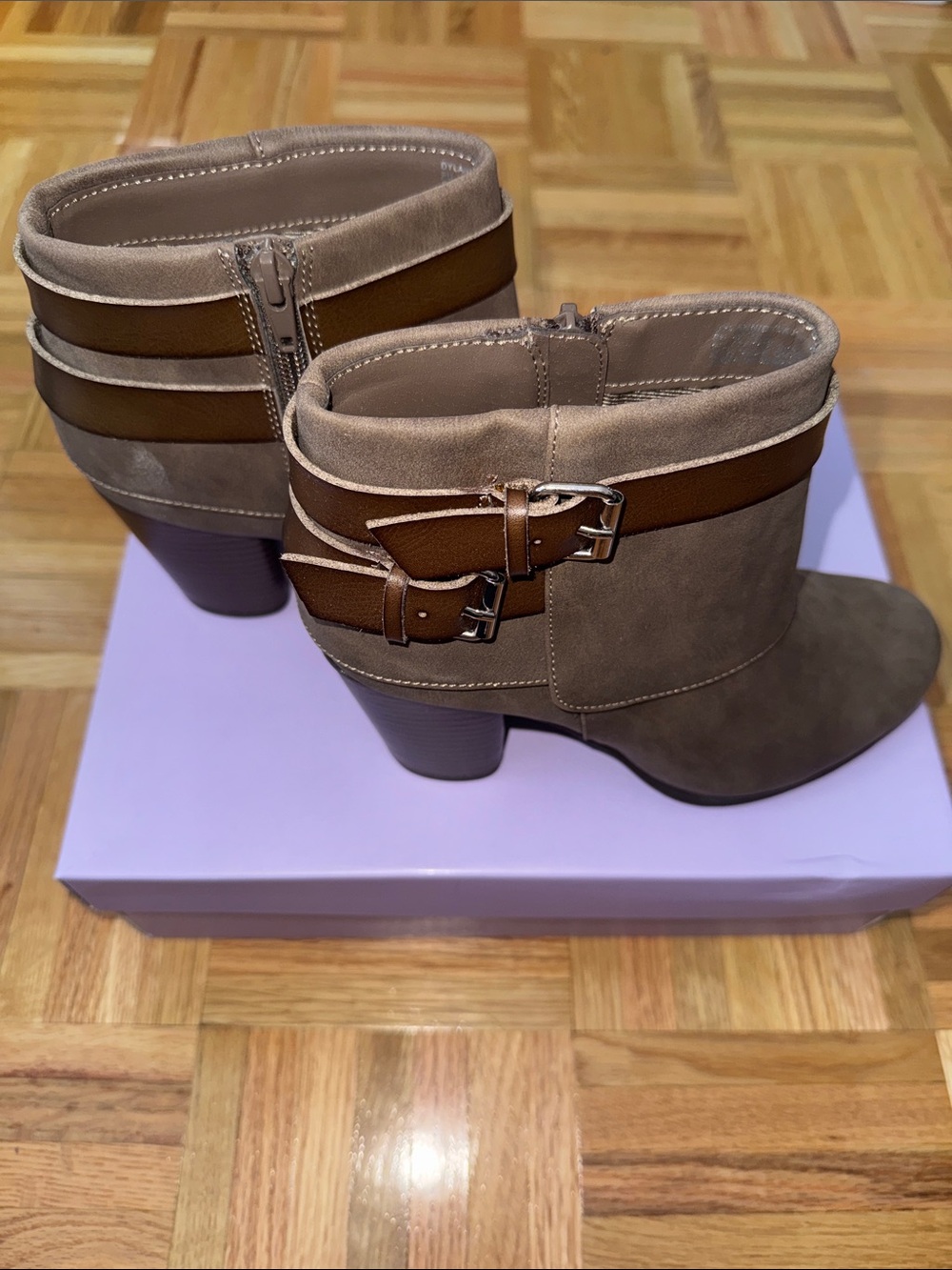 Madden Girl Taupe & Brown Suede Ankle Booties with Buckle Straps
